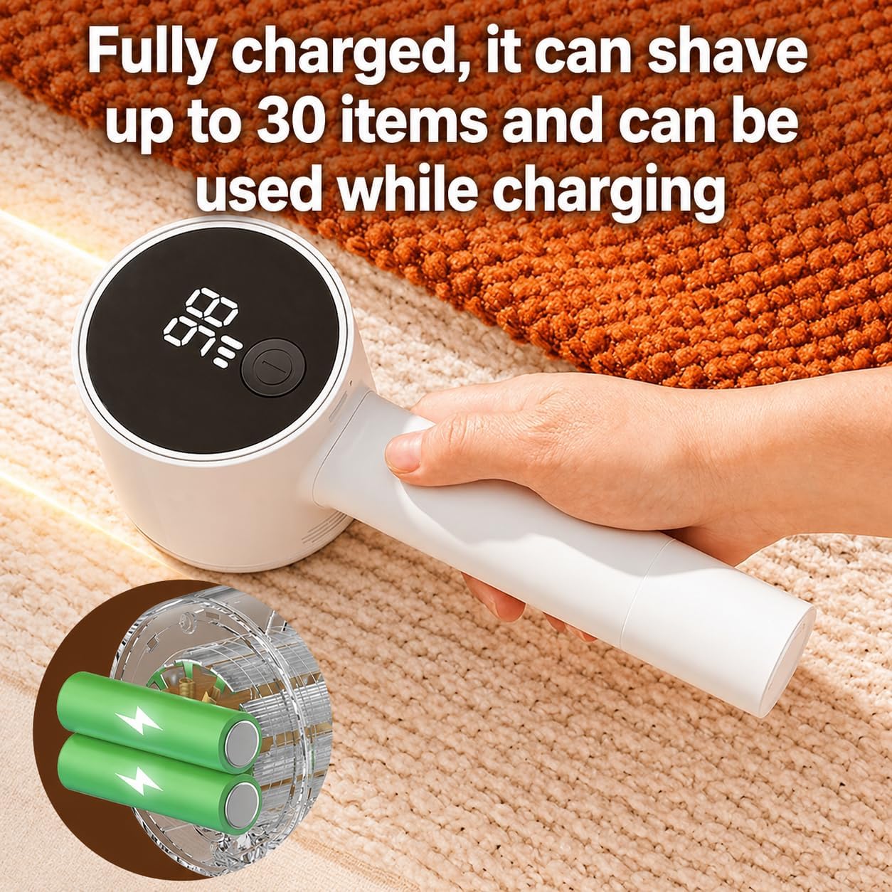 Rechargeable Fabric Shaver & Lint Remover, 3-Speed Electric Sweater Defuzzer with 6 Blades, LED Display – Remove Pills from Clothes, Furniture, Couch, Blankets