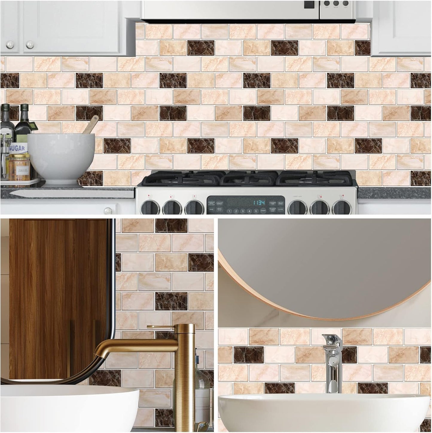 URCOLOR 10-Sheet Subway Tile Peel and Stick Backsplash for Kitchen,12"x12" Self Adhesive Wall Tiles Sticker on Back Splashes for Bathroom Gray Marble Design