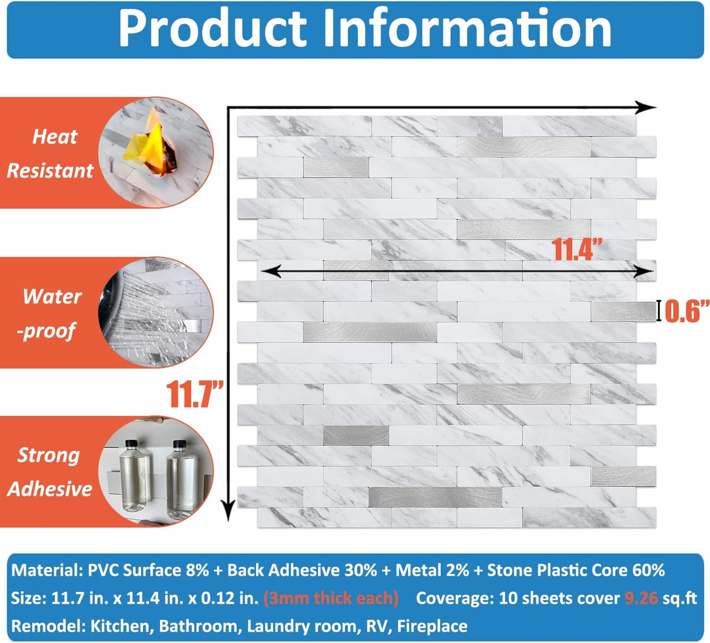 DICOFUN 10-Sheet Peel and Stick Backsplash Wall Tile, PVC Kitchen Backsplash Peel and Stick in Sandstone, 9.4 sq.ft