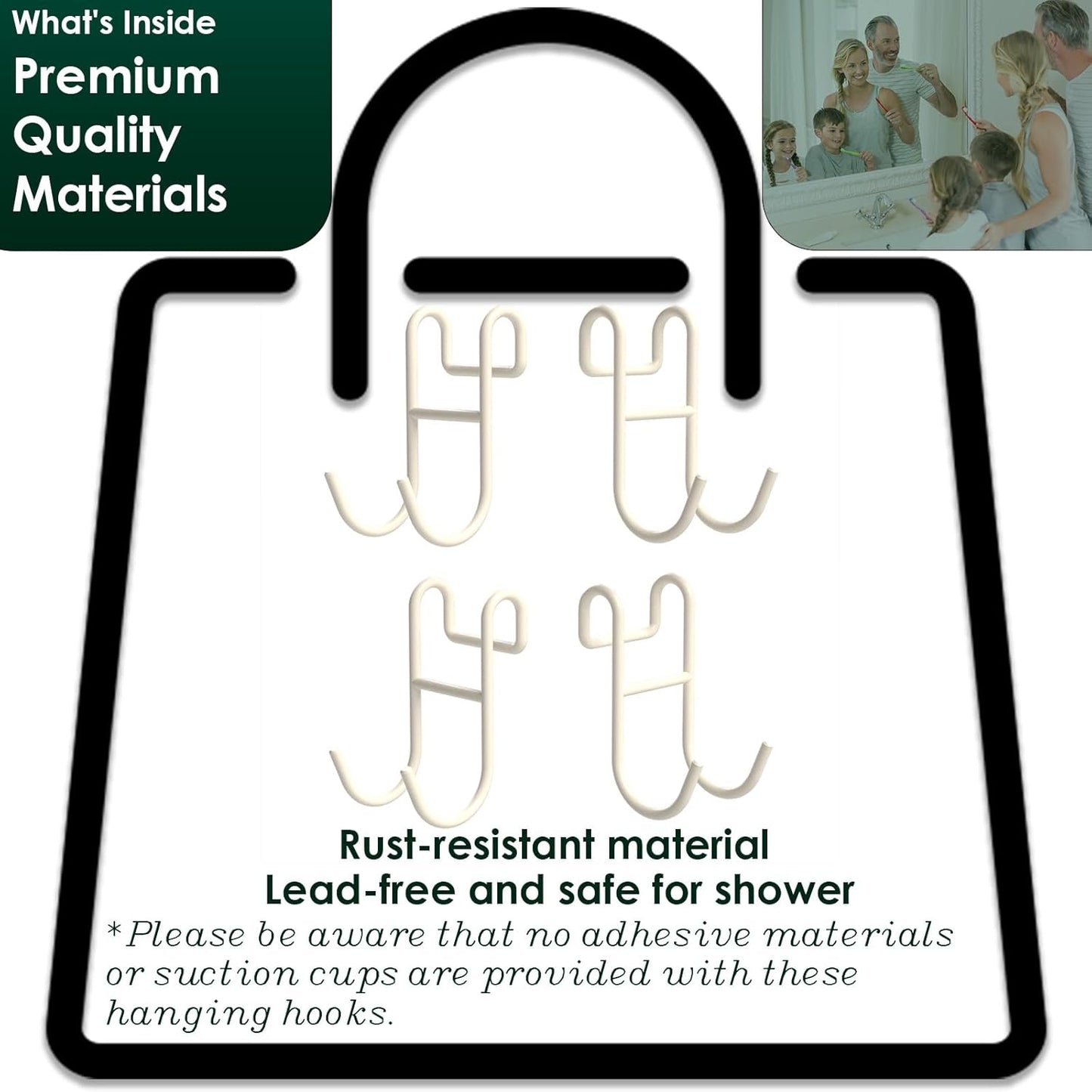 White Shower Caddy - 2 Pack Open Shelf Hooks for Loofah, Razor and More
