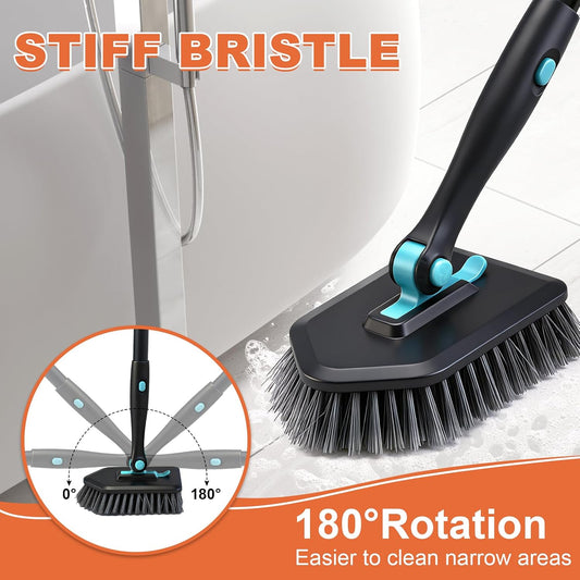Long Handled Scrub Brush for Shower,3-in-1 Cleaning Brushes with 3 Different Function Cleaning Heads Brush for Shower Cleaning Bathroom Kitchen Walls Tub Tile