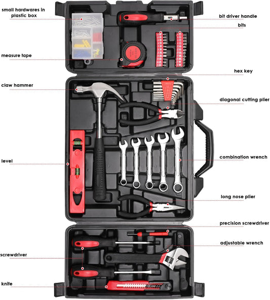 TLGREEN 147 Pieces Tool Set, Tool Kit for Home, Basic Tool Kit with Storage Tool Box, Screwdrivers, Adjustable Wrench, Pliers, Knife,General Household Hand Tool Set for Home, Car, Dorm, Garage