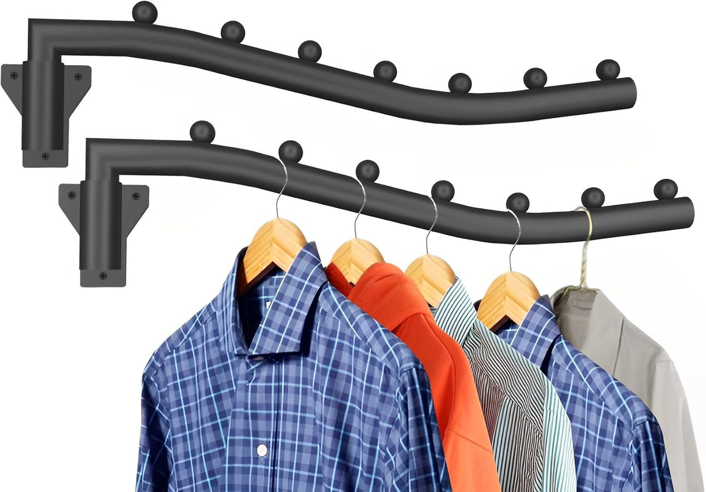 Folding Clothes Hanger Rack Swing Arm Hook Holder Clothing Hanging Garment Drying Closet Rod Storage Organizer Wall Mount Space Saving for Closet Organizer, Bathroom, Bedroom, Laundry Room Black