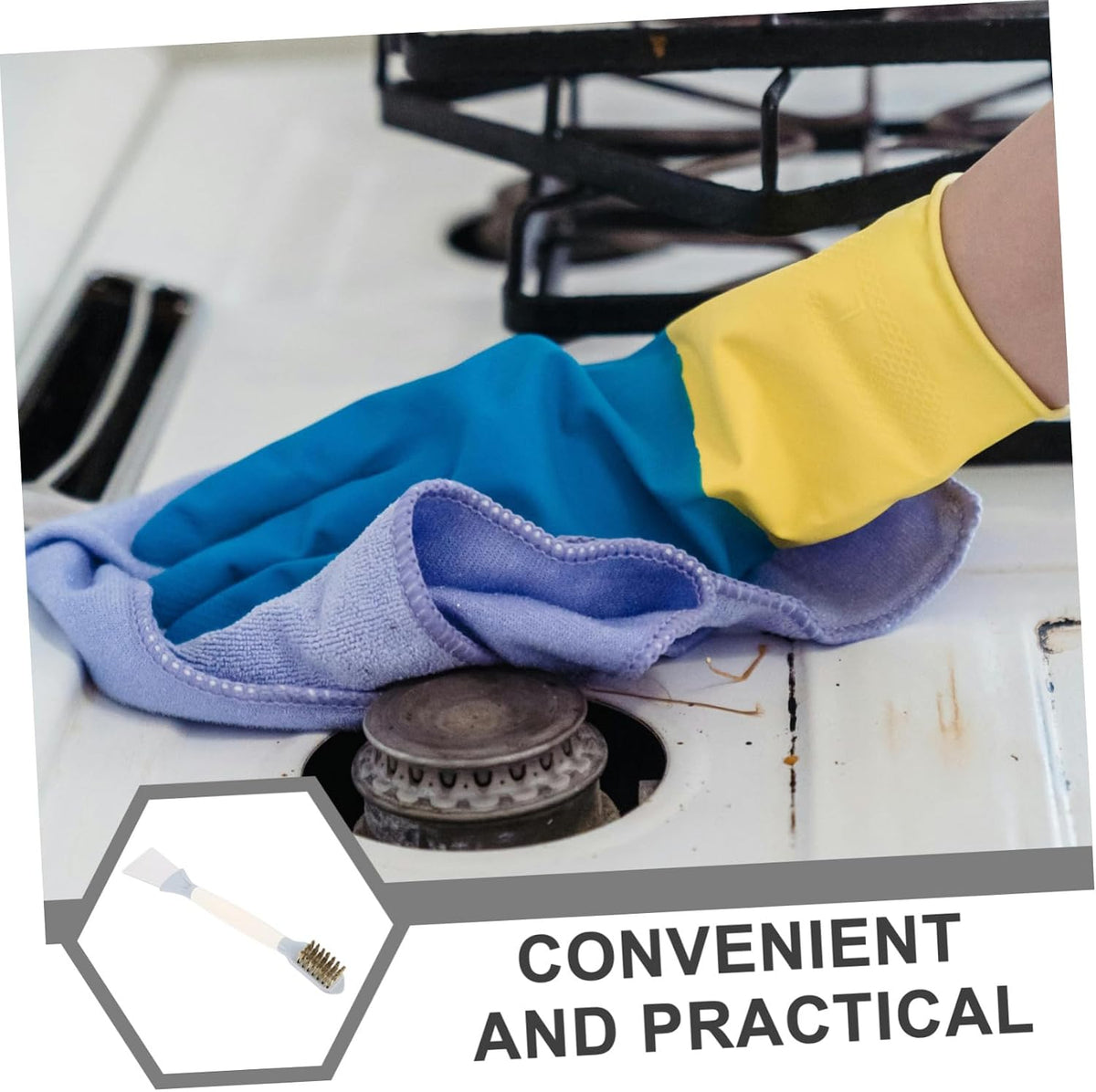 Scrubber Brush Cleaning Tool with Wire Bristles and Scraper for Gas Stove Range Hood and Cooktop Ergonomic Handle for Comfortable Grip and Deep Grease Removal
