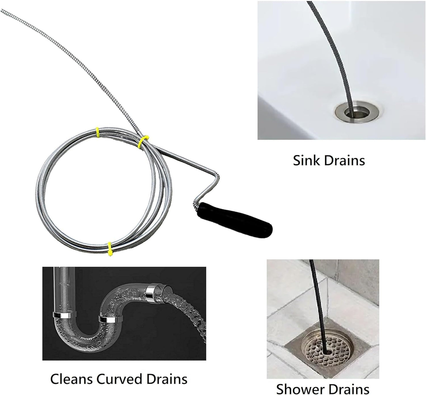 Manual Drain Snake & Auger Tool – Metal Cable Clog Remover for Sinks, Showers, Bathtubs & Bathroom Drains – Hair and Food Drain Cleaner for Kitchen and Home Use