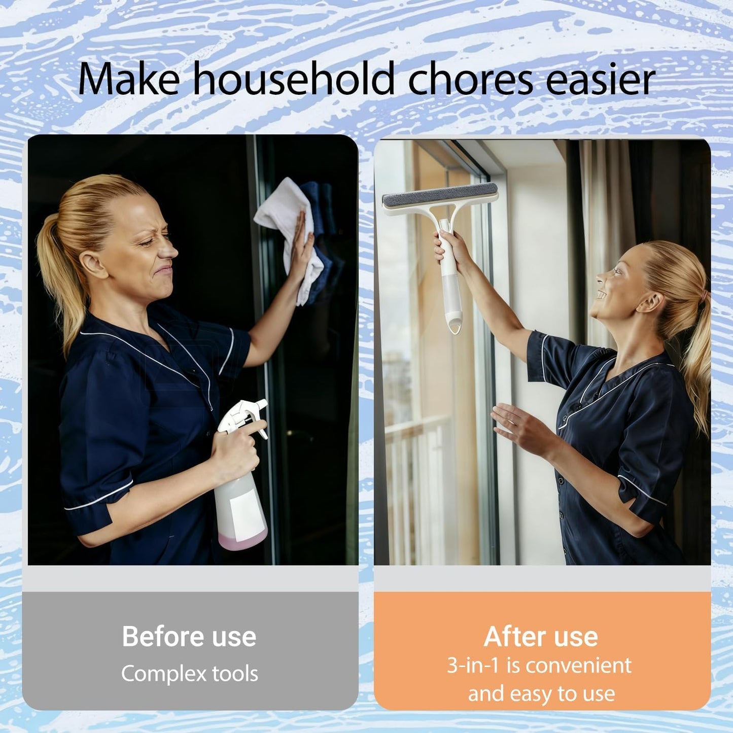 3 in 1 Window Cleaning Scraper,Multifunctional Spray Window Squeegee Cleaner Tool,Mirrors Scraper,Squeegee and Scrubber Spray Bottle Window Squeegee for Glass Doors,Glass Cleaner Tool