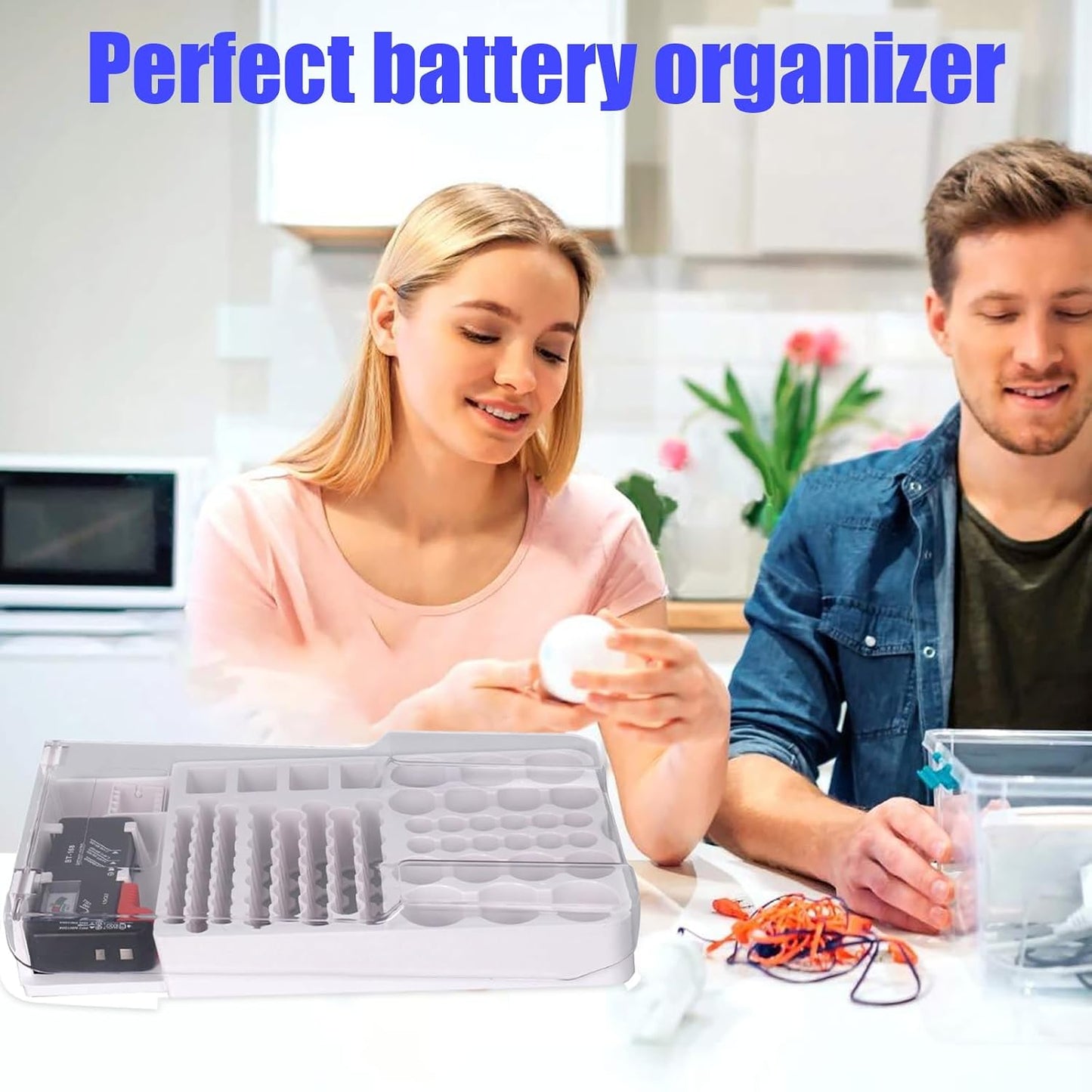 Battery Organizer Storage Case with Tester,Clear Lid Battery Storage Organizer,Holds 93 Batteries Battery Storage Box Battery Carrying Case(Batteries are Not Included)