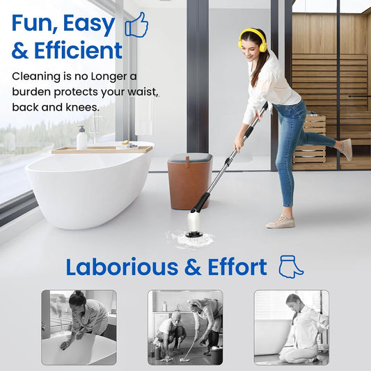 Jorking Electric Spin Scrubber, Cordless Power Scrubber Up to 420RPM Powerful Cleaning, Shower Scrubber for Cleaning Bathtub, Tile and Floor with 8 Types of Replaceable Brush Heads, Voice Broadcast