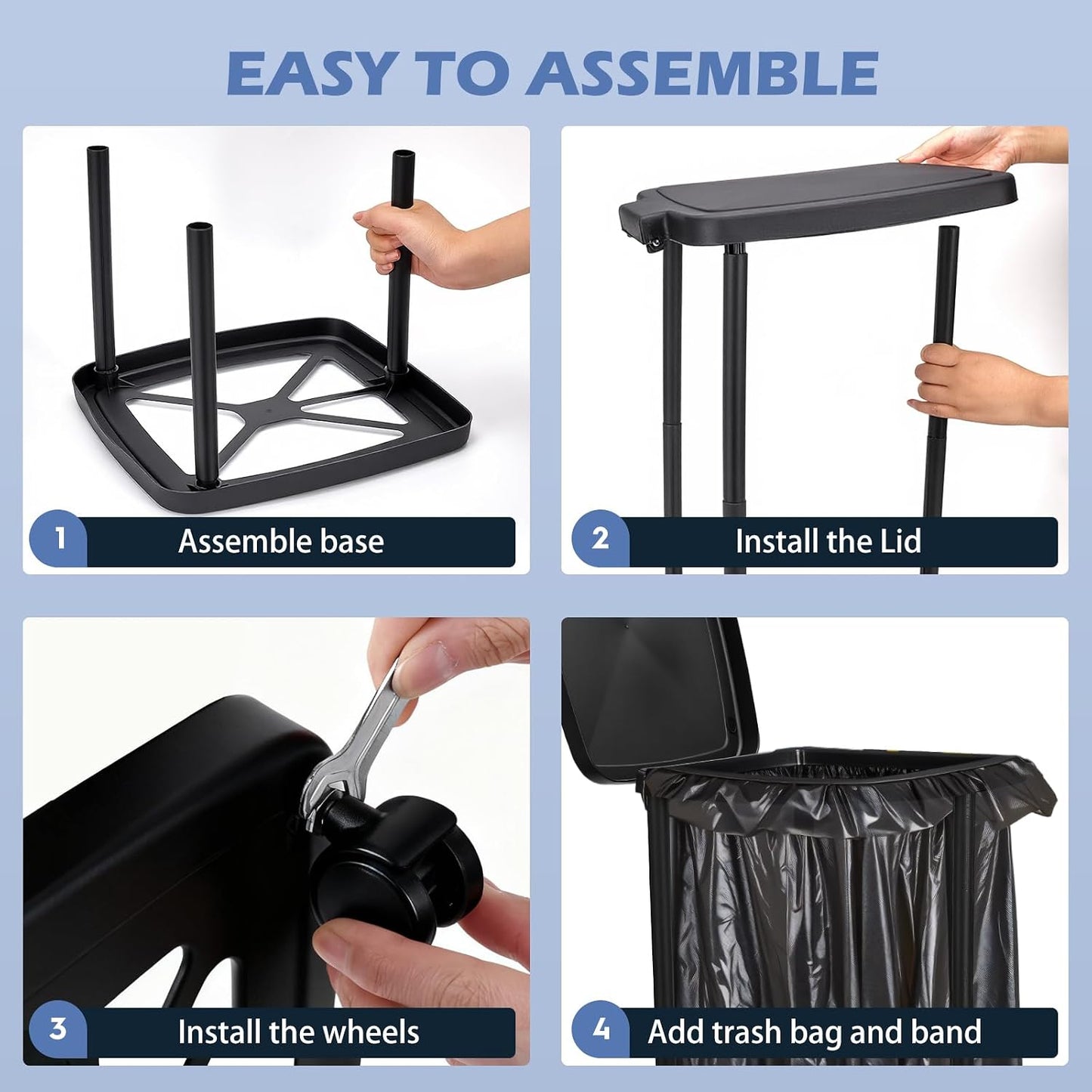 Collapsible Trash Bag Holder Portable Garbage Bin Holder Stand for Kitchen Outside High Capacity Plastic Outdoor Trash Can with Lid for Parties and Camping, Black