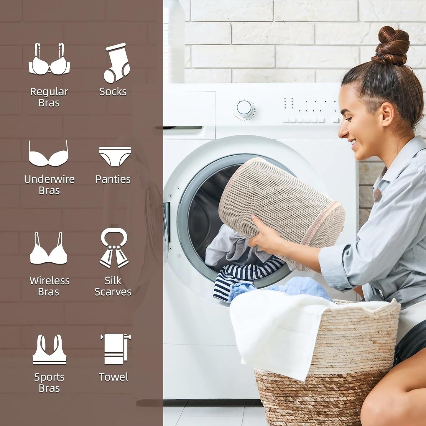 100% Pure Cotton Mesh Laundry Bags, Bra Lingerie Wash Bags for Delicates, No Dye, Set of 3, Natural(8x6.5 Inch)