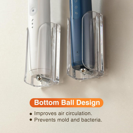 Electric Toothbrush Holder for Bathroom, Wall-Mounted Toothbrush Stand with Self-Adhesive, Compact Bathroom Caddy for Electric Toothbrushes (Clear-2pcs)