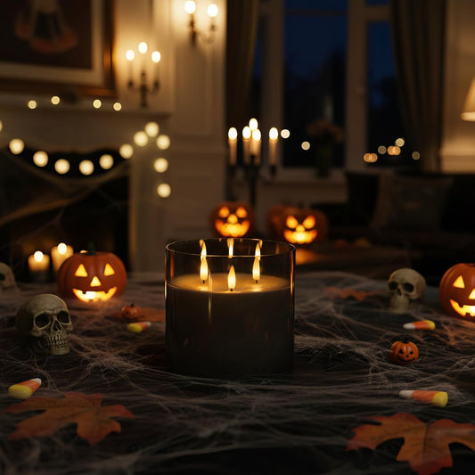 Homemory Green Glass Flameless Candles, Battery Operated LED Pillar Candles with Remote Control and Timer, Radiance Candles, Real Wax, Set of 3,D3 xH4 5" 6"
