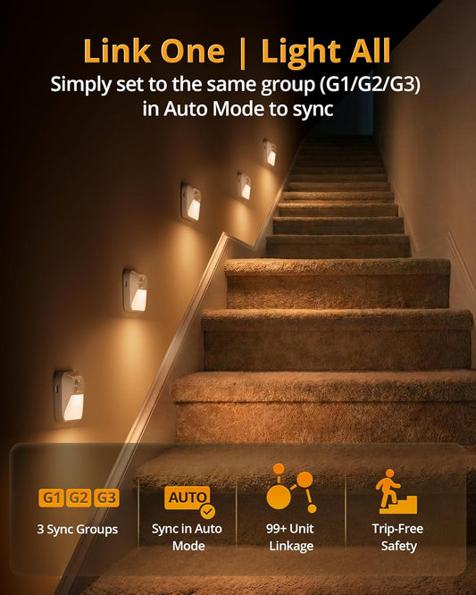 Lyridz Rechargeable Sync Motion Sensor Night Lights with 3-in-1 Charging Dock, Stepless Dimmable Indoor Step Light for Stairs, Hallway, Bathroom, Bedroom, Pets and Nursery, 3 Pack