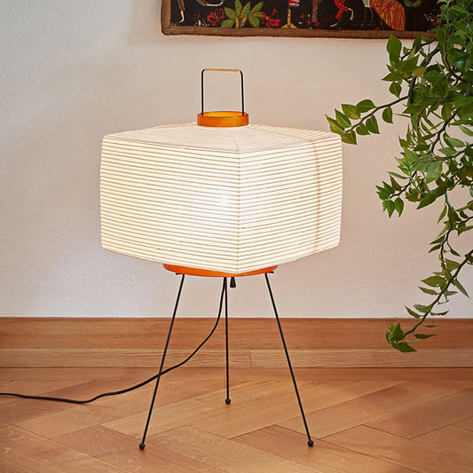 Noguchi Japanese Rice Paper Floor Lamp, Wabi Sabi Style Square Rice Paper Lampshade Lantern Lamp, Used as an Atmospheric Decorative Lighting Fixture for Bedside Bedroom Living Room Tea Room