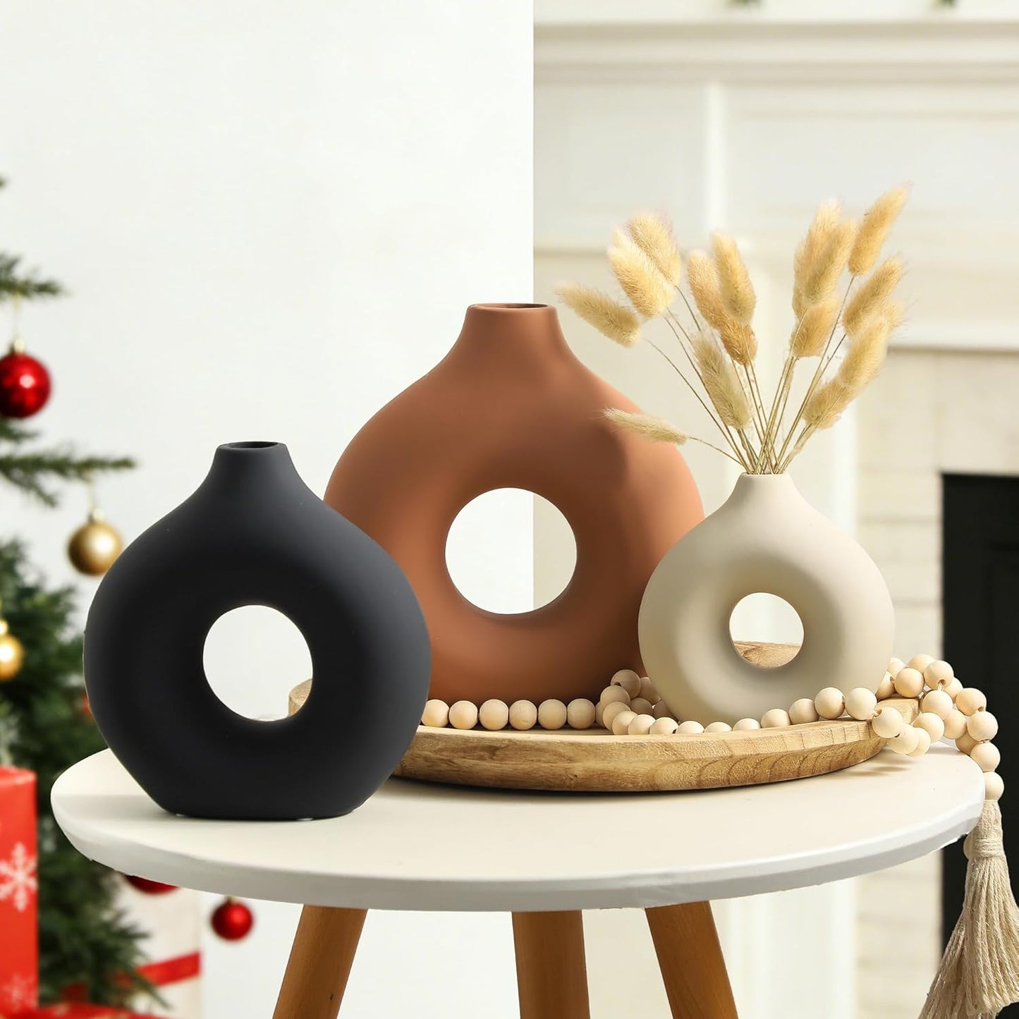 Vanselia Ceramic Vase Home Table Decor - Flower Vases Set of 3 Small Living Room Centerpiece Decorations for Shelf Bedroom Office Kitchen Dining Desk Modern Aesthetic Farmhouse Decorative (Classic)