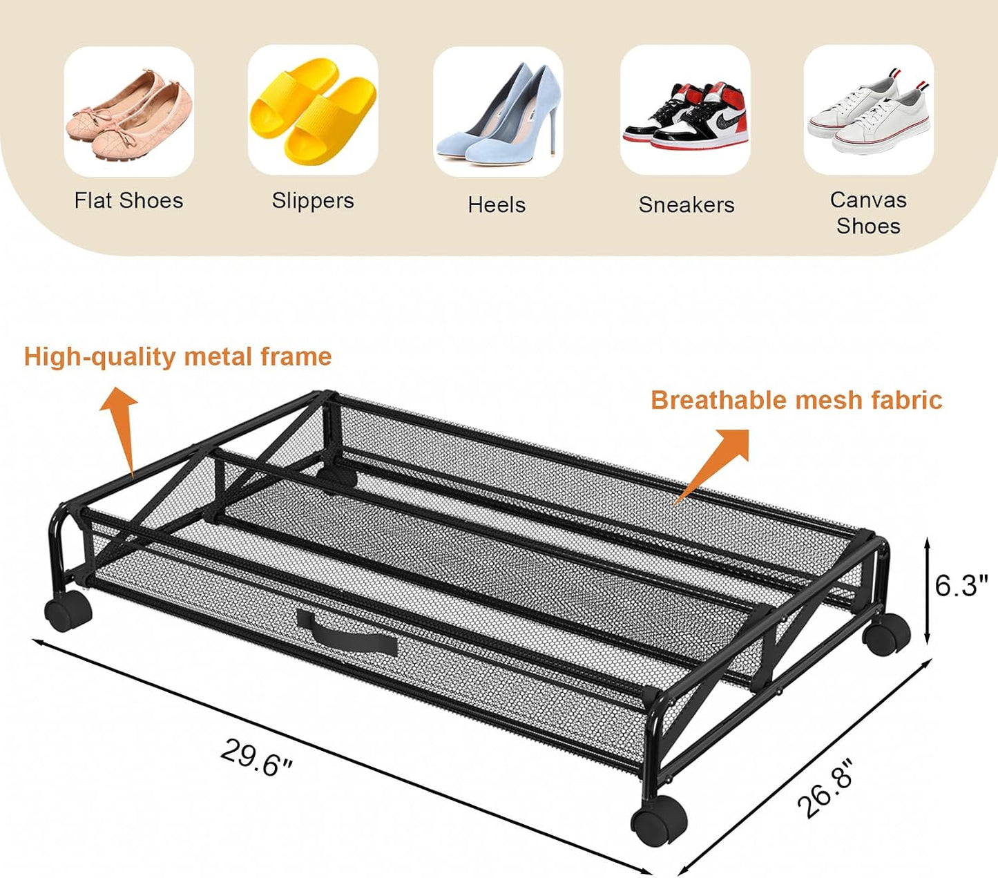Under Bed Shoe Storage Organizer, Rolling Under Bed Storage Containers with Wheels, Under Bed Shoe Organizer Drawer Space Saving for bedroom
