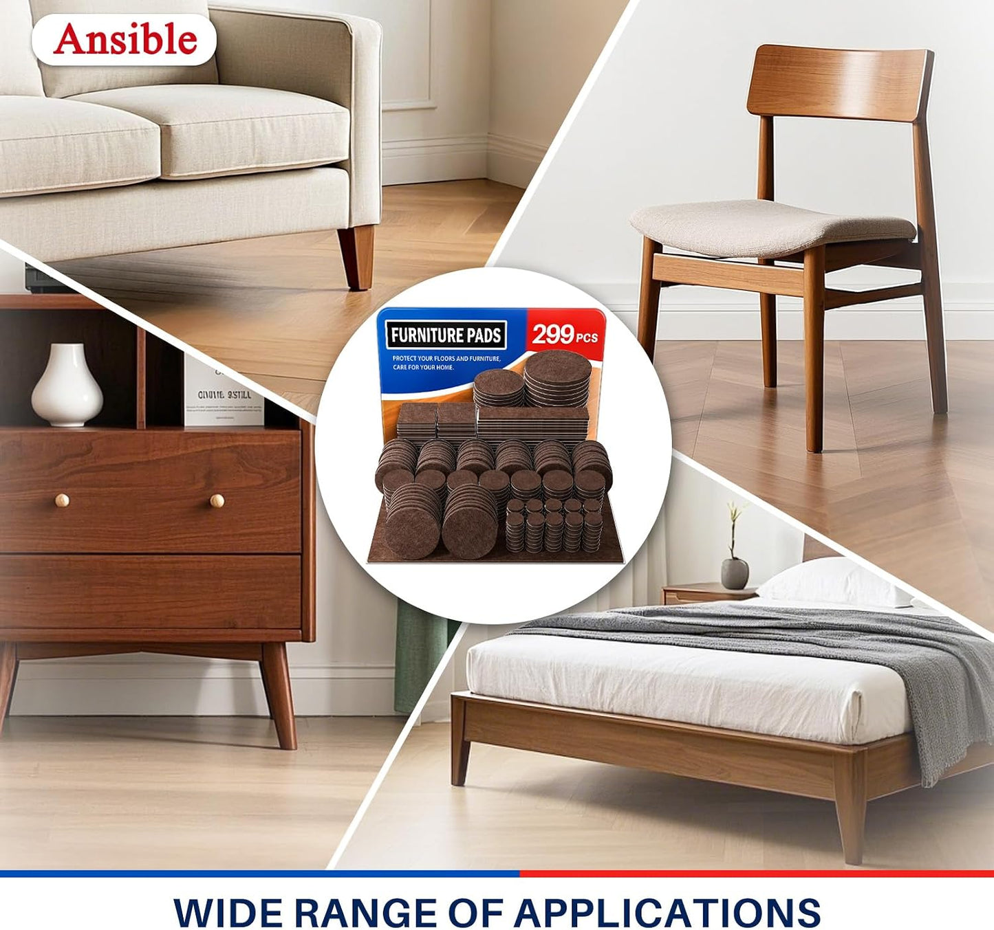Ansible 60 PCS Felt Furniture Pads 1", Felt Pads for Chair Leg Floor Protectors for Hardwood Floors Round (Beige)