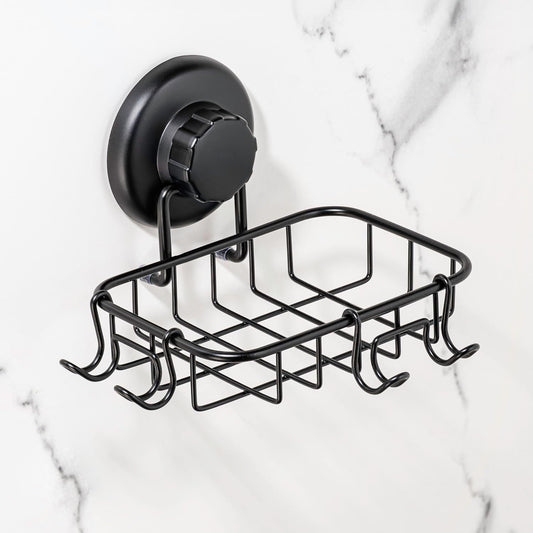 HASKO 2-Pack Suction Cup Soap Holder – Bar Soap Dish for Shower with Hooks for Bathroom – Optional Mounting with Adhesive Tape or Glue – Includes 2 Soap Savers – Stainless Steel SS304 - Silver