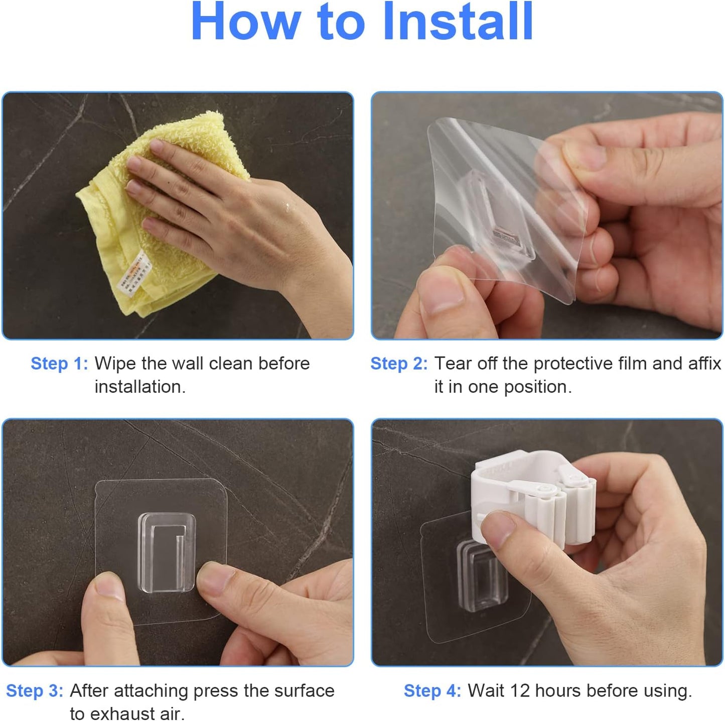 8PCS Broom Holder Wall Mount, Self Adhesive No Drilling Anti-Slip Mop and Broom Holder Organizer Hanger Wall Mount, Broom Gripper and Mop Holder Wall Mounted for Home Garden Garage Storage