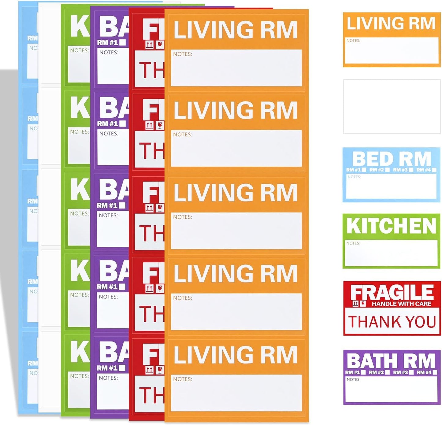 Home Moving Labels, 300 Count Color Coded Moving Labels for Boxes, 3.5"x2" Large Packing Stickers with Writable Areas, Includes Fragile and Blank, Removable
