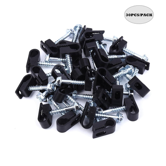 Cable Clips with Screws Fastener 1/4 Inch (6 mm) - All Weather Wire Clips for Coaxial, Ethernet,Electrical Cables,Brick/Stucco Siding Clips, UV-Resistant for Outdoor Wall Mount,30 Pack,White