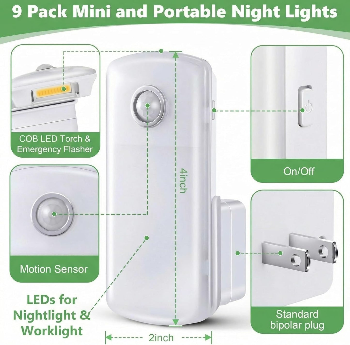 Enhon 4 Pack Emergency Power Failure Night Lights, Motion Sensor Night Light, Automatic Dusk to Dawn, Emergency Lights for Home, Bedrooms, Hallways, Black Outs, Rechargeable