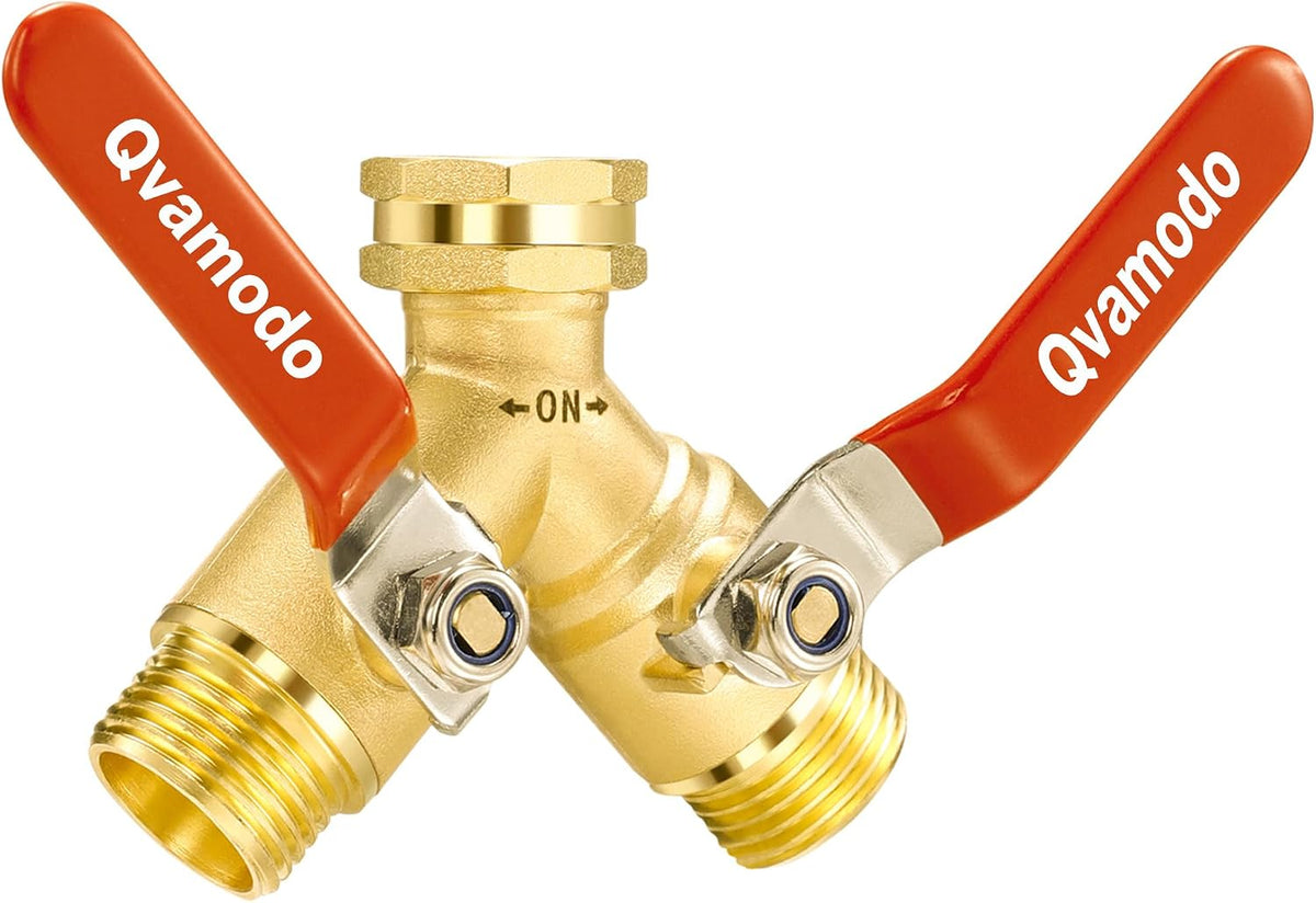 Garden Hose Splitter 3/4" GHT Full Flow 2 Way Brass Hose Splitter Heavy Duty All Metal Hose Y Splitter with Shutoff Outdoor Faucet Water Hose Splitter Y Valve Tap Adapter for Outdoor Garden