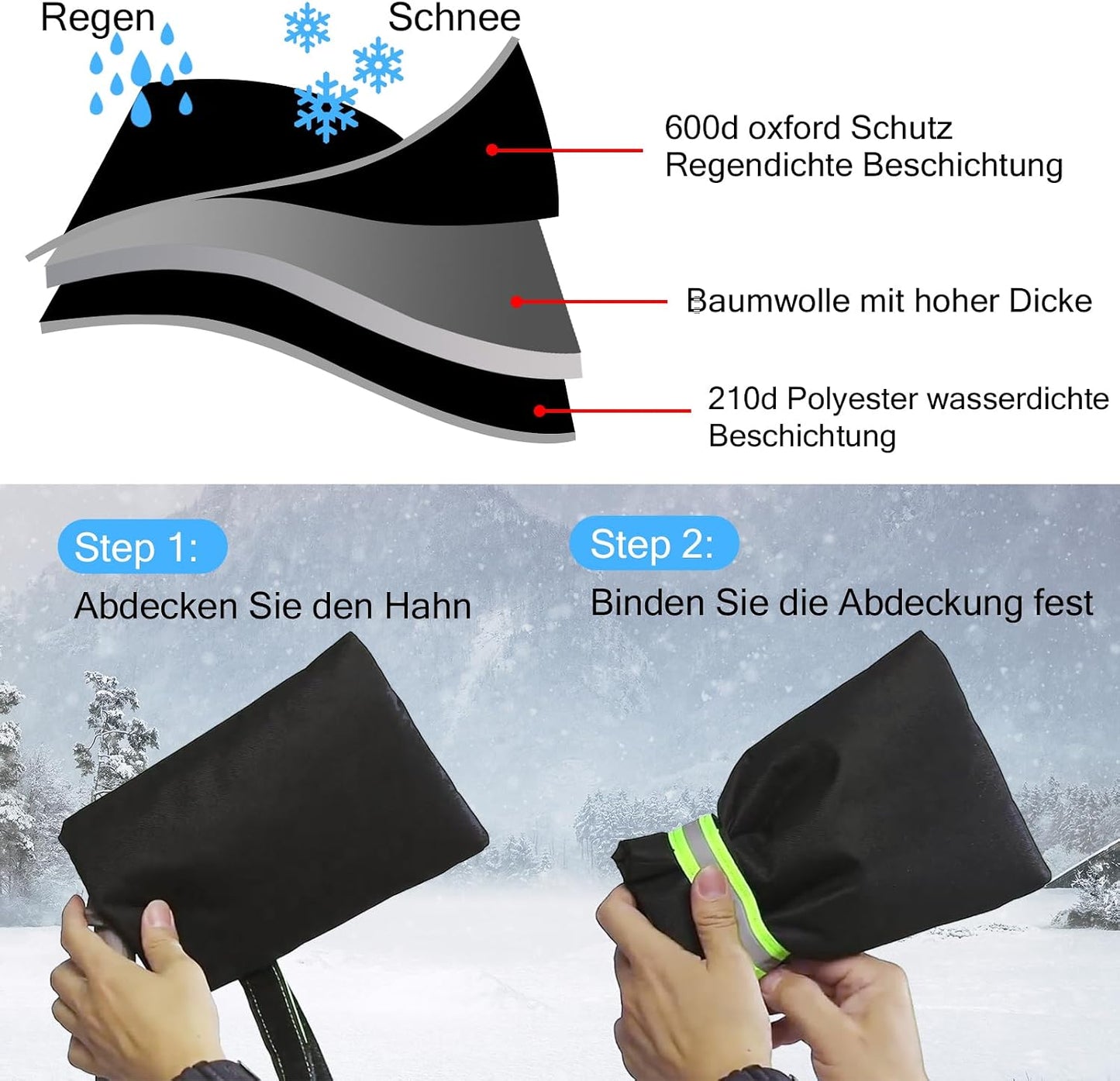 Outdoor Faucet Covers for Winter Freeze Protection, Waterproof Thickened Socks, Reusable Insulated Spigot Cover, 8.3" H x 5.9" W, 3 Pack Black