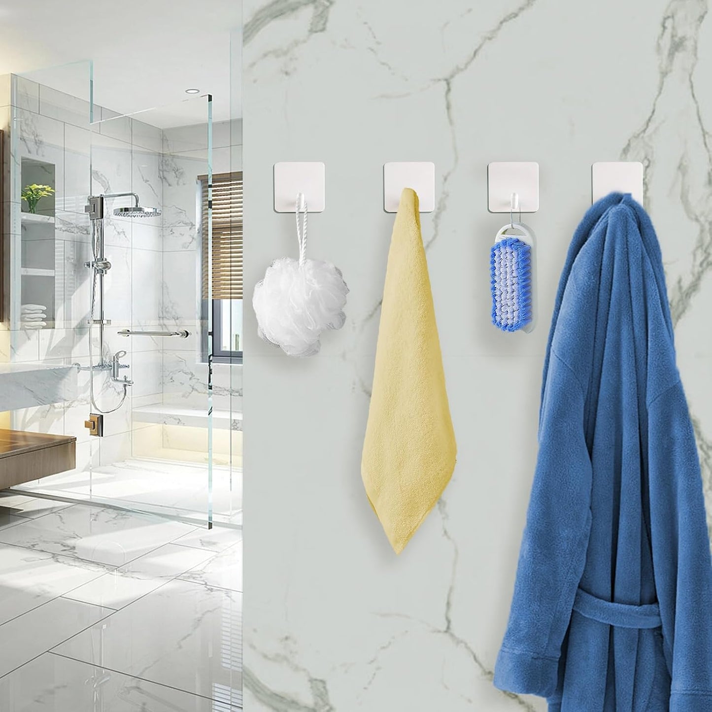 FOTYRIG Heavy Duty Adhesive Towel Hooks Stick on Towel Hanger Wall Holder Waterproof Stainless Steel Sticky Hooks for Hanging Bathroom Kitchen Home-4 Packs