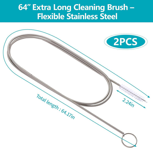 Upgrade 2 Packs Extra Long Drain Cleaners Brush, 64 Inches Flexible Sunroof Drain Cleaning Brush Tool, Premium Tube Cleaner for Dishwasher Drain Hose, Bathroom