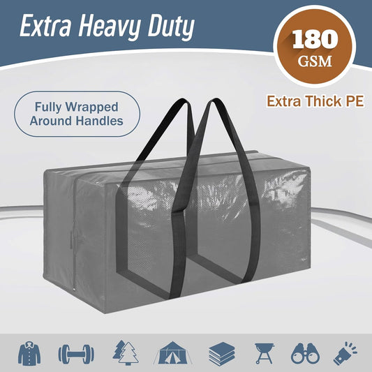 6 Pack Extra Heavy Duty Large Moving Bags with Strong Zipper & Comfortable Handles, Sturdy & Durable Clothes Storage Bags Totes Bins, Blue Packing Moving Boxes for College Supplies, Dark Blue
