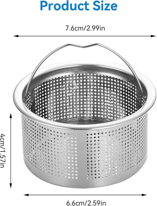 Kitchen Sink Drain Basket, 3-inch Basket for Kitchen Sink Strainer Replacement, Deep Cup with Handle, SUS 304 Stainless Steel