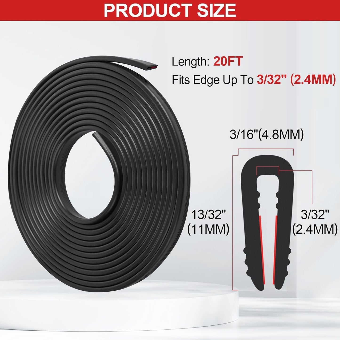 ToLanbbt Rubber Edge Trim U Channel, 1/16" Self Adhesive Sheet Metal Edge Guard Protector, EPDM Seal Strip for Car Doors, Steel Plates, Glass, Hatches, Table Corners, Fit 1/16"(1.6mm), 10Ft, Clear