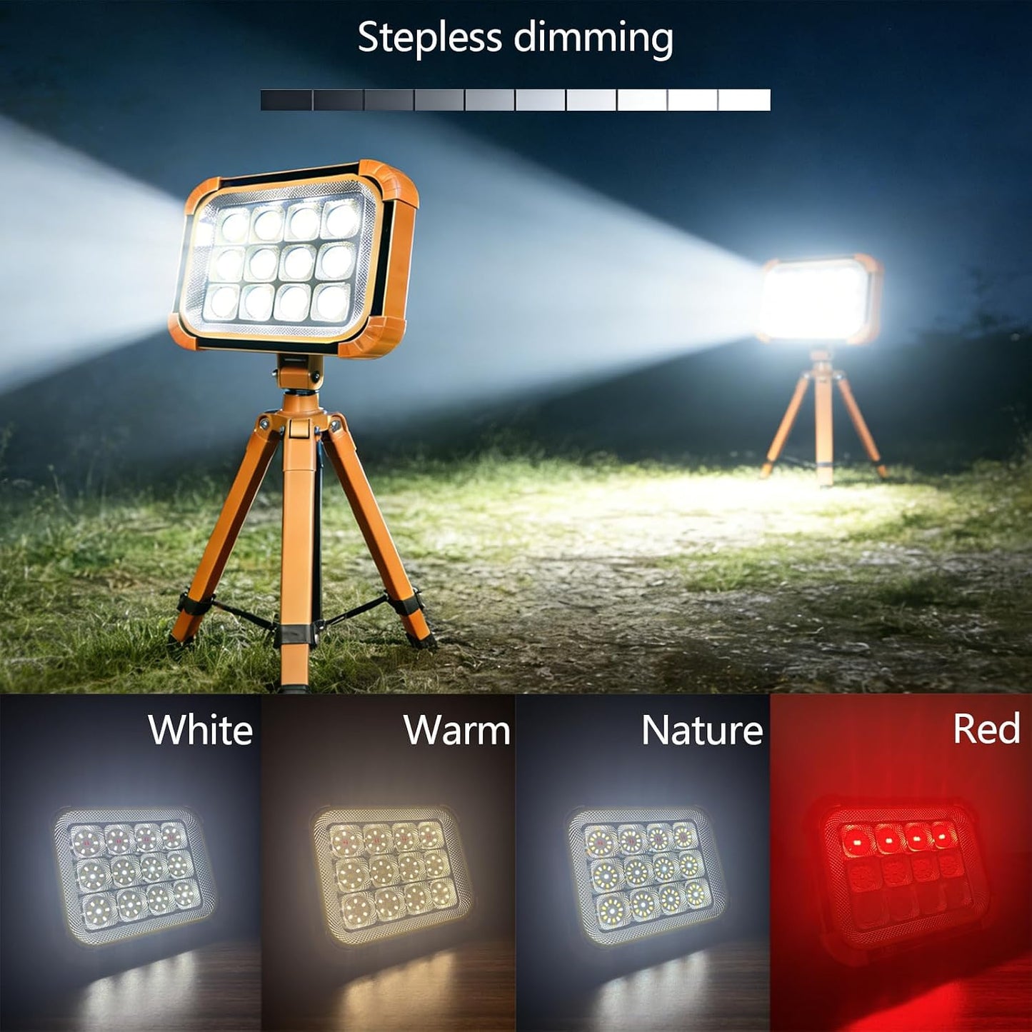 Portable LED Work Solar Light 100W 16500mAh 10000 LM with Stepless Brightness Job Site Battery Rechargeable LED Floor Light for Emergency Worklight for Hurricane