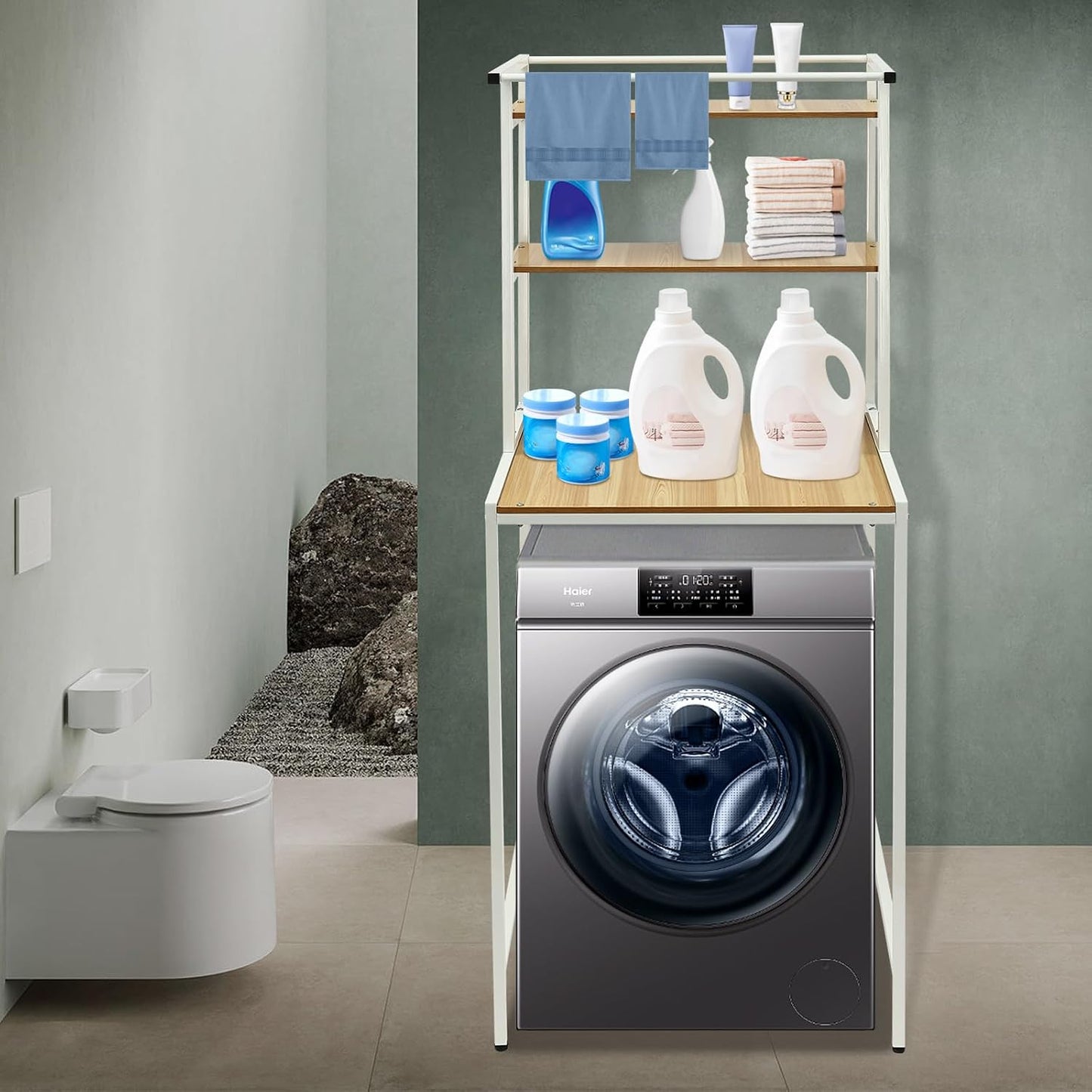 3 Tiers Over Washer and Dryer Shelves, Laundry Room Storage Badezimmer Platzsparende Organizer Rack for Bathrooms Laundry Rooms