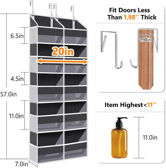 UVIAHOMI Heavy Duty Over The Door Organizer 6 Tiers, Extra Large Behind Door Storage of 12 Big Front & 12 Mesh Pockets, 80lb Weight Capacity, Hanging Doors Storage for Closet Bedroom Nursery, Gray
