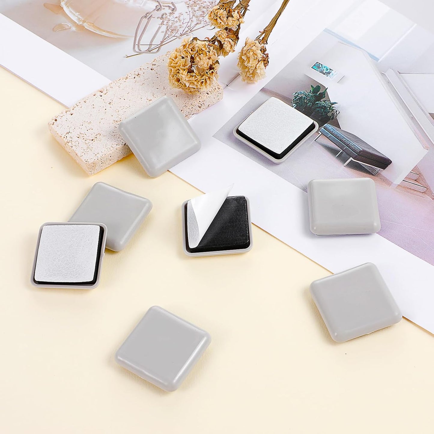 12Pcs Furniture Sliders, 1.5 Inches Self-Adhesive Furniture Sliders Pads, Square Reusable Furniture Moving Glides Sliders for Carpet Hardwood Floors Heavy Sofa Chair Table Couch Cabinet Fridge