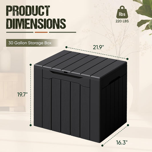 Flamaker Resin Deck Box 120 Gallon Waterproof Large Outdoor Indoor Storage Box Imitation Wood Resin for Patio Furniture Garden Tools and Pool (Black)