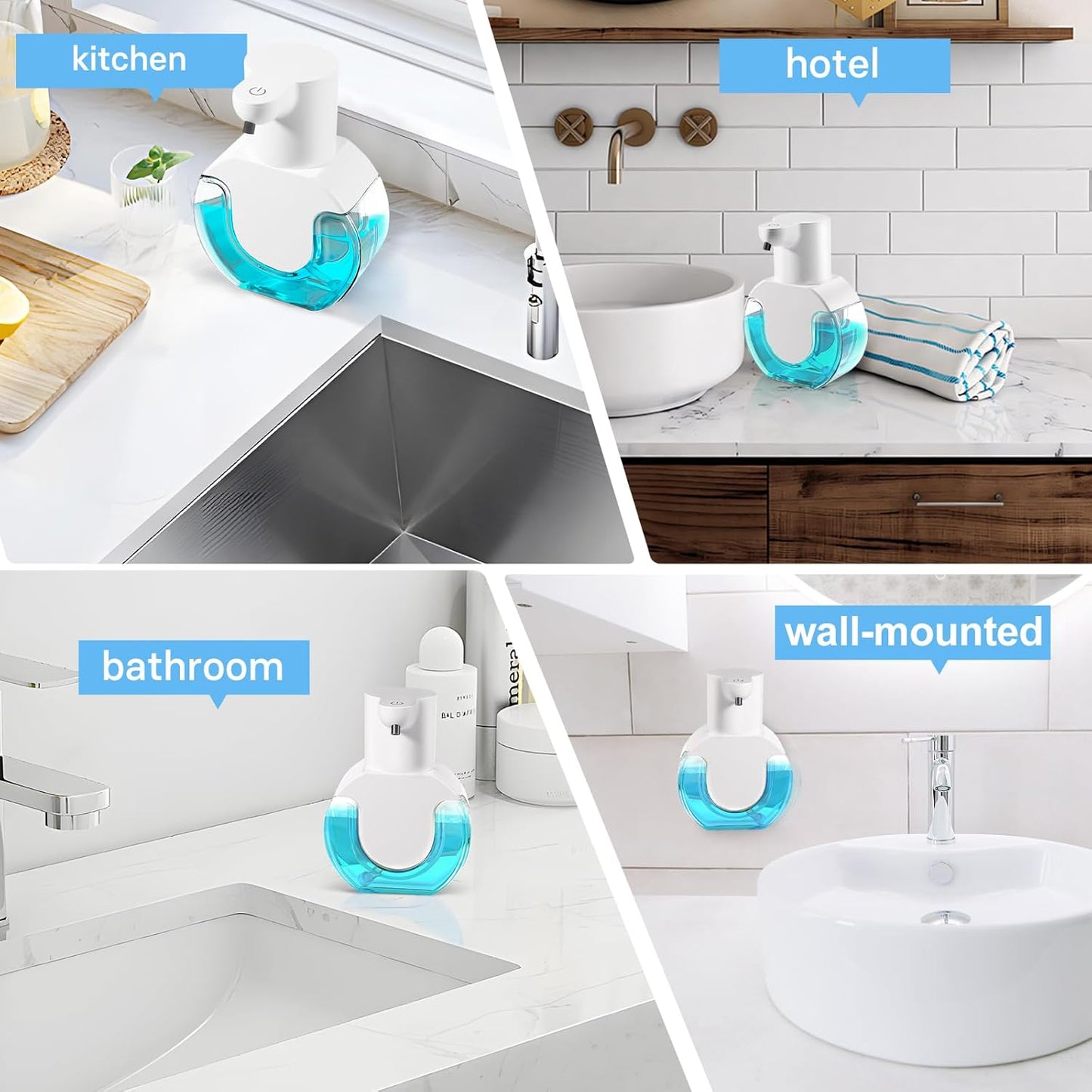 2 Pack Automatic Soap Dispenser,14.2oz/420ML Touchless Automatic Foaming Hand Soap Dispenser,Rechargeabled Wall Mounted Smart Pump for Bathroom Kitchen