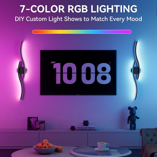 hunhun Battery Operated Wall Sconces Set of Two, Wireless Wall Sconce with Remote Control, Black Rechargeable Sconces 3000K-6500K, RGB Dimmable Wall Lights for Living Room, Hallway, Bedroom (2 Pack)