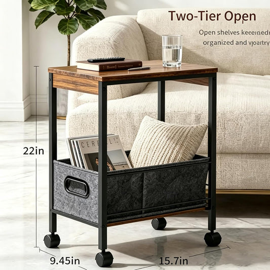 Slim Rolling Cart with Storage Basket,Narrow Metal Utility Cart with Wheels, Mobile Side Table for Small Spaces, Laundry Room, Dorm, White 10" D x 16" W x 22" H,