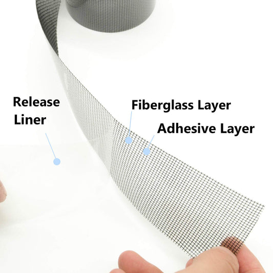 KTOJOY 2"x140" Screen Repair Kit, Door Window Screen Repair Tape Fiberglass Covering Mesh, 3-Layer Strong Adhesive and Waterproof Repair Holes Tears, Black(2" x 11.7FT)