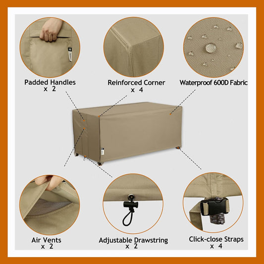 Patio Deck Box Cover, 63x30 Inch Fire Pit Covers with Straps and Handles, Waterproof Heavy Duty Outdoor Furniture Winter Cover for Keter, Suncast, Lifetime Container