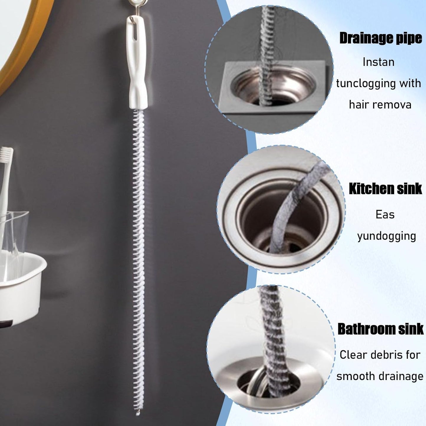 Drain Cleaning Brushs,Sink Drain Clog Remover,Pipe Cleaning Brush,Drain Clog Remover, Drains Cleaner Kitchen Sink,White