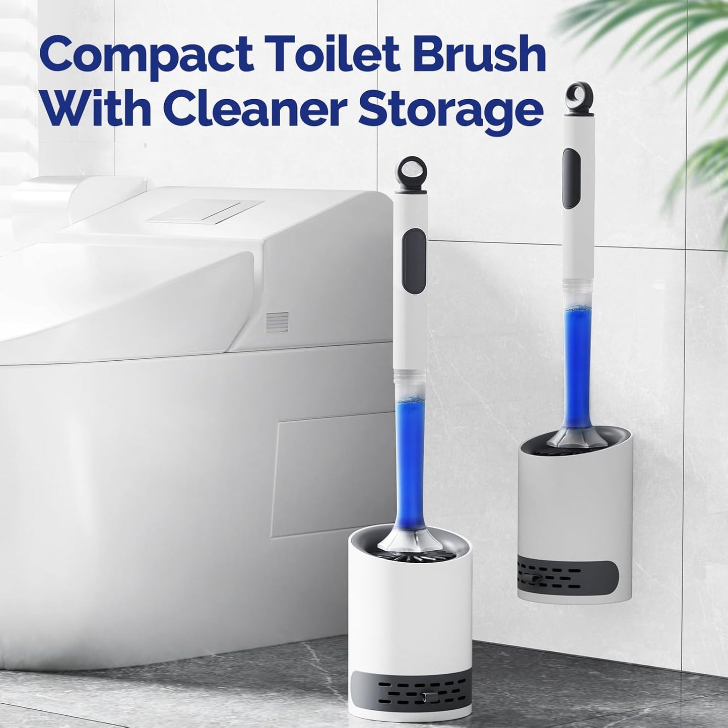 Toilet Bowl Brush Holder Set: Silicone Toilet Brush with Refillable Handle Dispenser - Bathroom Scrubber Rv Cleaner Toilet Brush with Caddy - Deep Cleaning Bathroom Scrub Brush