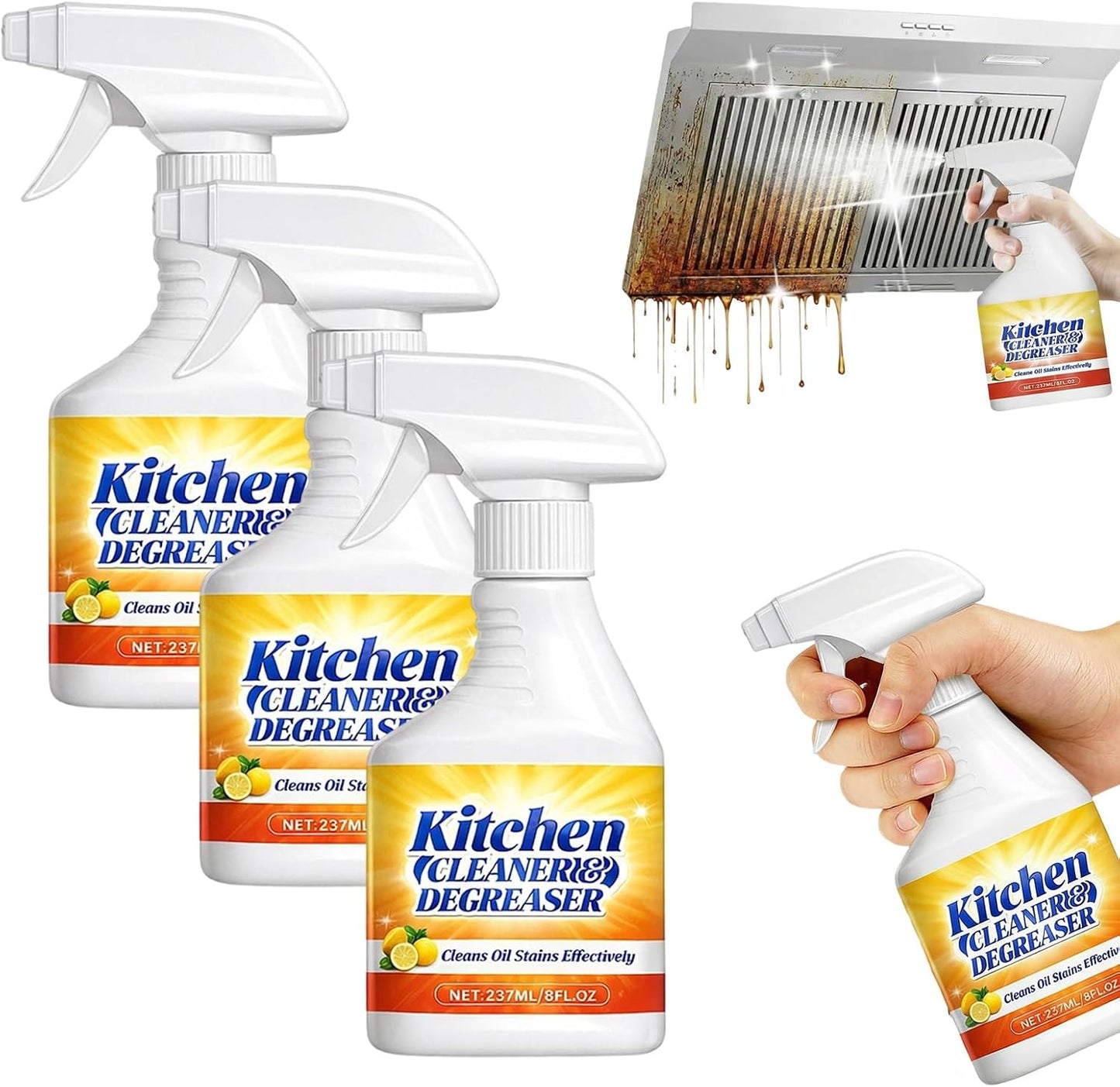 Kitchen Heavy Oil Cleaner Spray 8Oz, All Purpose Foaming Degreaser, Grease Remover for Stove, Oven, Range Hood, Counters & Multi-Surface Household Cleaning (1set)