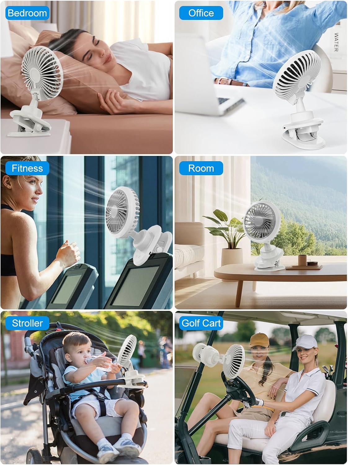 10000mAh Oscillating Desk Clip on Fan,USB Rechargeable,Portable Small Personal Fans,6-Inch Quiet,5Speed Strong Wind,Sturdy Clip,for Office/Bedroom/Room/Camping/Travel/Tent/Stroller.White
