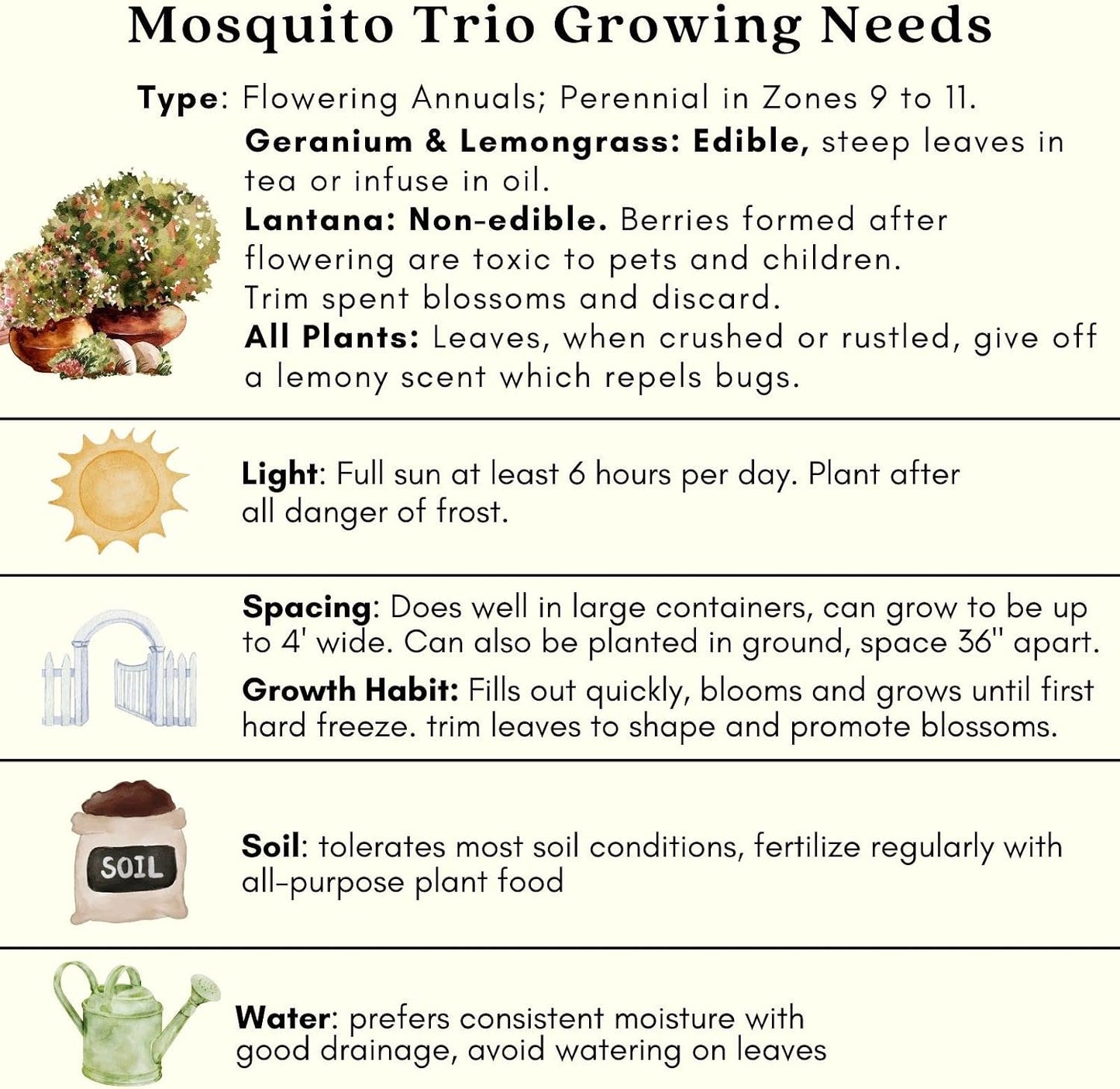 Clovers Garden Mosquito Trio Nine (9) Mosquito Repellent Live Plants | Non-GMO, Each 4" to 8" Tall in 4" Pots, INCLUDES Citronella Geranium, Lemongrass, Lantana (3 of Each Plant Type)