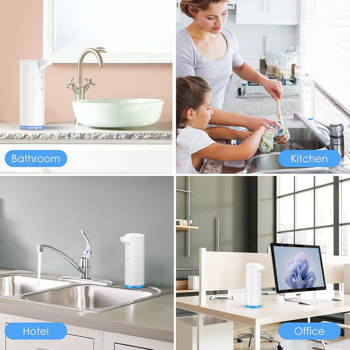 Automatic Hand Soap Dispenser Touchless: Foaming Soap Dispenser Stainless Steel - Free Touch Electric Soap Dispenser Rechargeable with Sensor for Bathroom, Commercial (Black)