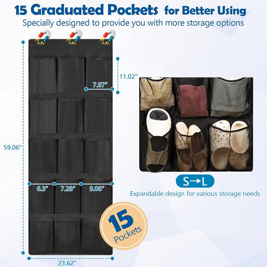 Over The Door Cruise Ship Organizer - Cruise Ship Magnetic Door Organizer with 15 Size-Graded Pockets, Hanging Magnetic Cruise Storage Shoe Rack for Cabin, 2026 Cruise Essential, 9 Hooks(White)